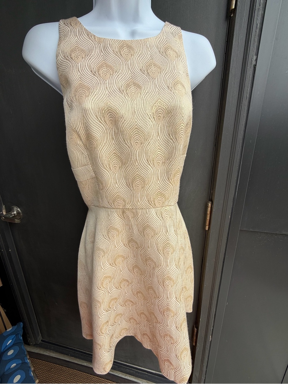 BCBGeneration Cream Textured Fit-and-Flare Sleeveless Dress